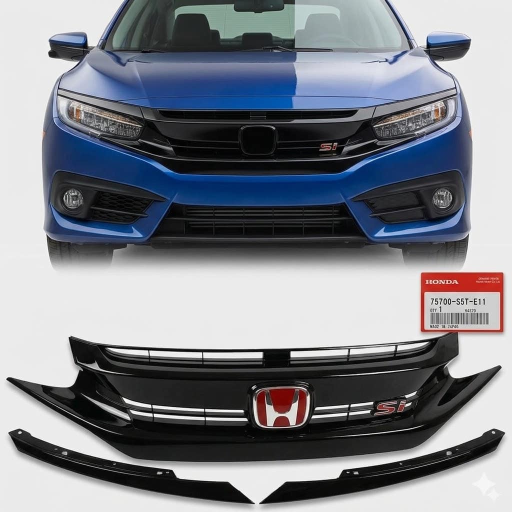 FRONT GLOSSY BLACK Si GRILLE FOR HONDA CIVIC X (2016-2021)-OEM QUALITY