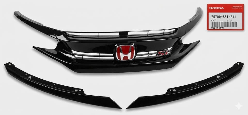 FRONT GLOSSY BLACK Si GRILLE FOR HONDA CIVIC X (2016-2021)-OEM QUALITY - Image 2