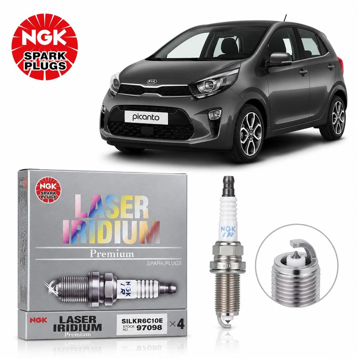 SPARK PLUGS (SILKR6C10E) FOR KIA PICANTO (2019-2026)-NGK JAPAN GENUINE