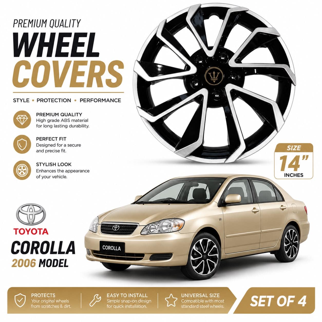 WHEEL COVERS FOR TOYOTA COROLLA (2003-2008)-PREMIUM QUALITY