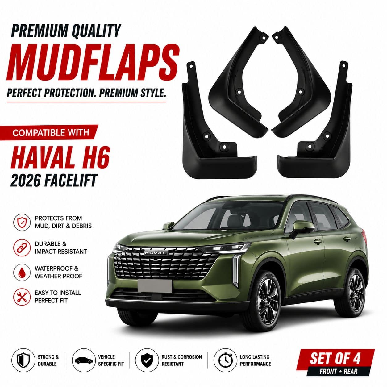 MUD FLAPS FOR HAVAL H6 FACELIFT (2025-ON)-OEM QUALITY