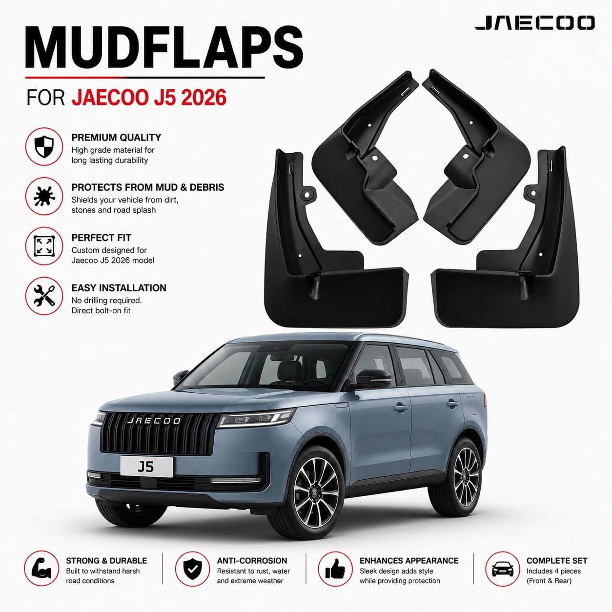 MUD FLAPS FOR JAECOO J5 (2025-ON)-OEM QUALITY