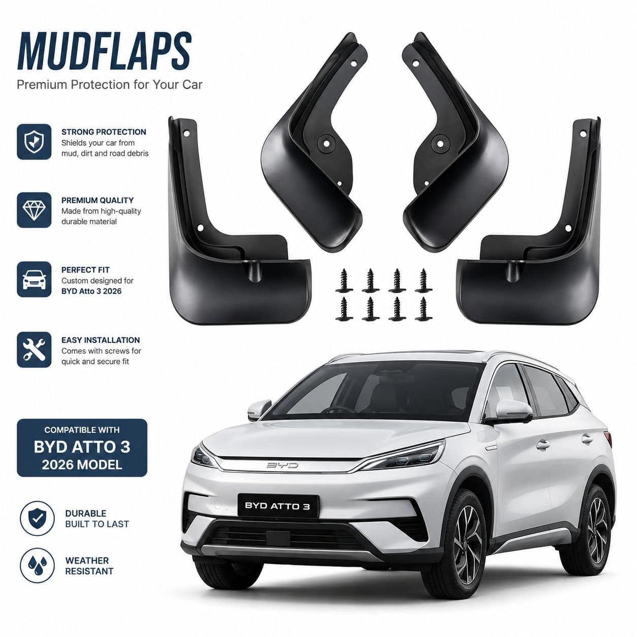 MUD FLAPS FOR BYD ATTO 3 (2024-ON)-OEM QUALITY