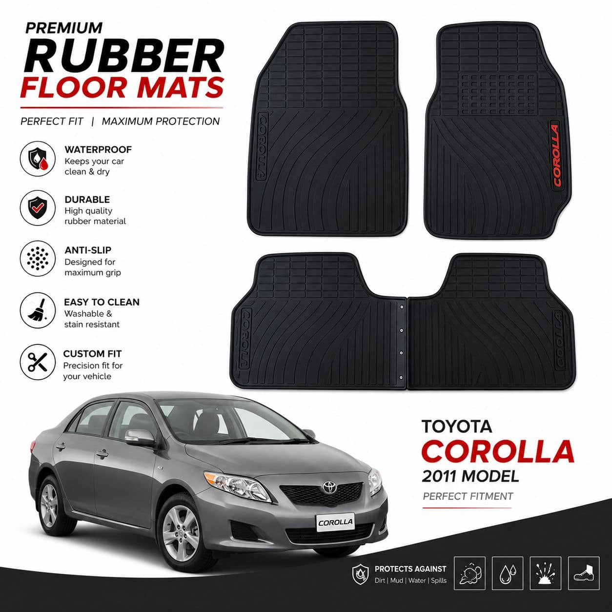 LATEX RUBBER MATS FOR TOYOTA COROLLA (2009-2014)