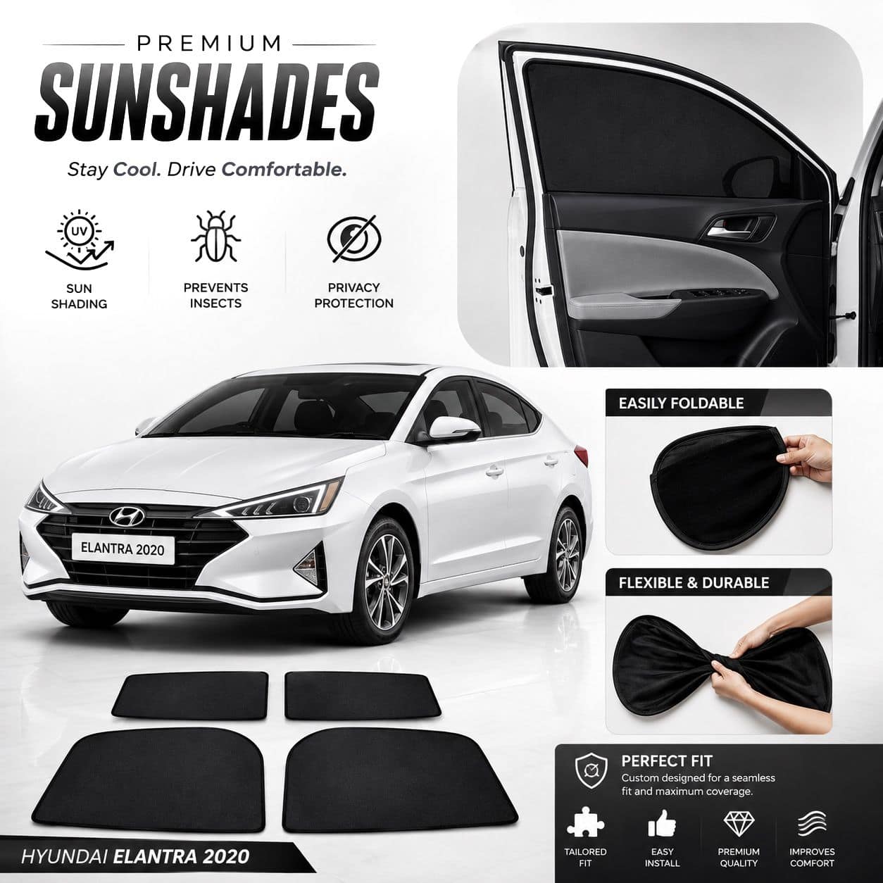 PREMIUM SUNSHADES FOR HYUNDAI ELANTRA (2021-2025)-FOLDABLE