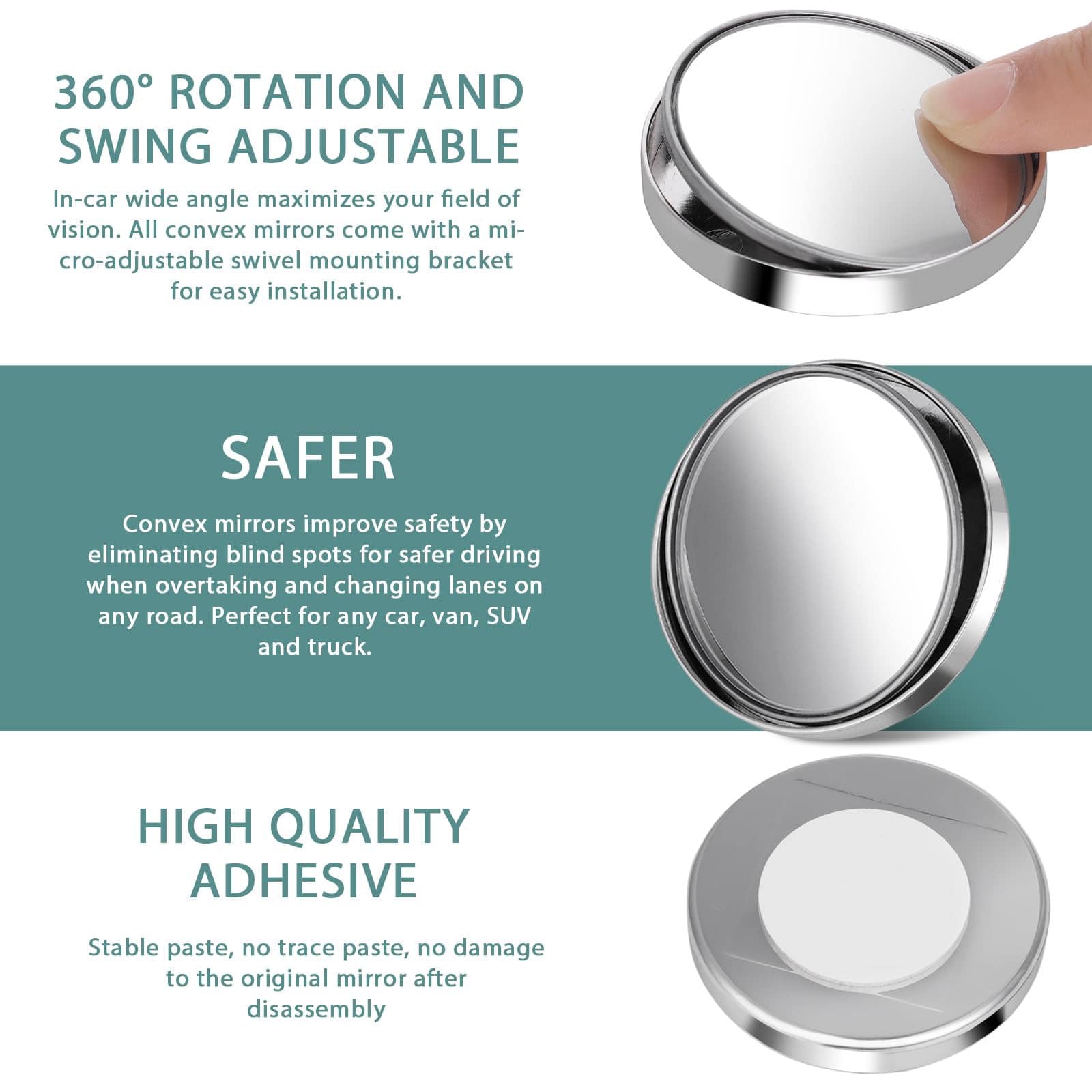 BLIND SPOT CONVEX MIRRORS WIDE ANGLE 360° ADJUSTABLE-UNIVERSAL - Image 2