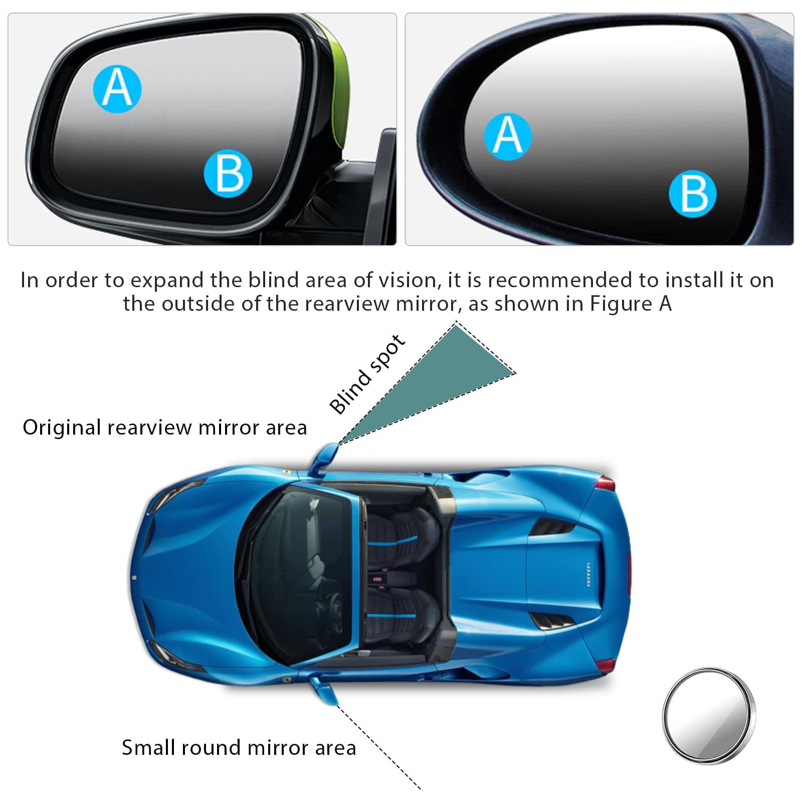 BLIND SPOT CONVEX MIRRORS WIDE ANGLE 360° ADJUSTABLE-UNIVERSAL - Image 3